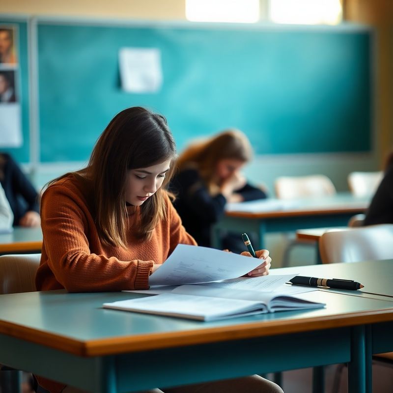 Elev român studiind subiecte de bacalaureat la un birou modern StrategyLogic