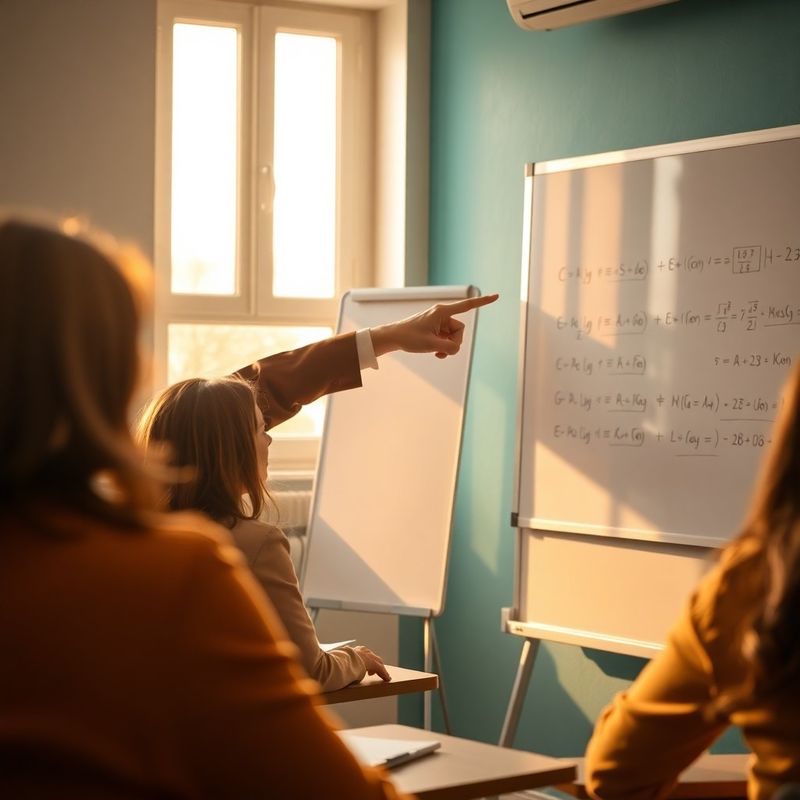 Profesor explicând o ecuație pe tablă în sala StrategyLogic